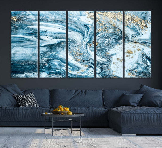 Ice Blue Marble Fluid Effect Wall Art Abstract Canvas Wall Art Print