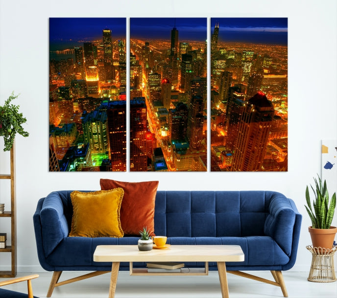 Chicago Wall Art Canvas Print Chicago City Night Canvas Print