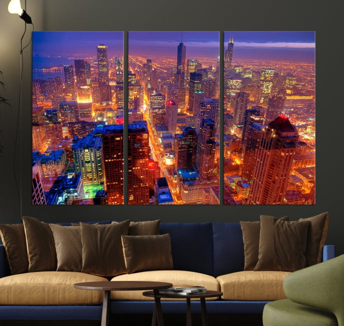 Chicago Wall Art Canvas Print Chicago City Night Canvas Print