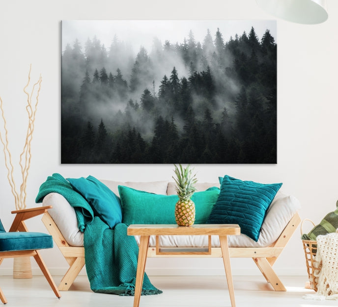 Arte de pared de bosque oscuro y niebla Lienzo