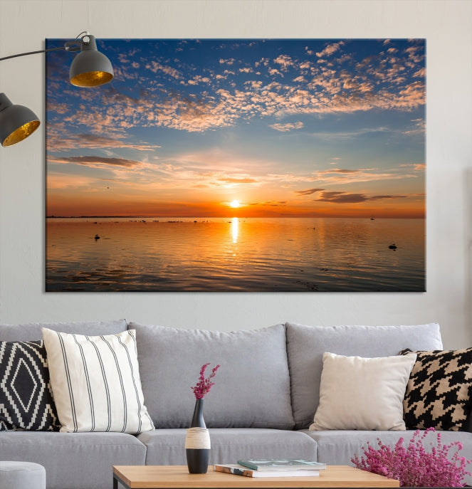 Coucher de soleil sur la digue Impression sur toile