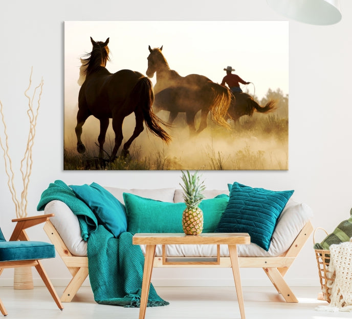 Chevaux et cowboys Wall Art Impression sur toile