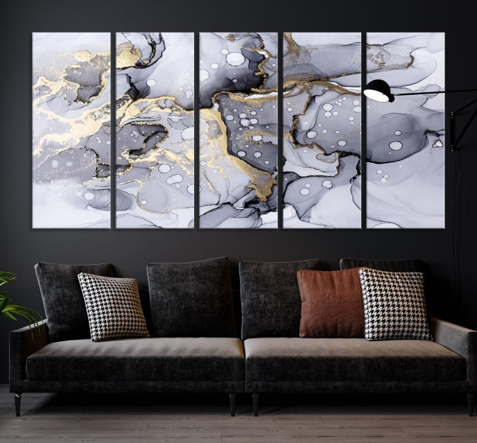 Gray Marble Fluid Effect Wall Art Abstract Canvas Wall Art Print