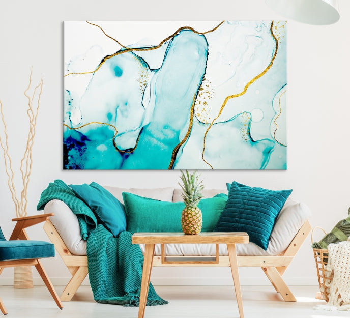 Turquoise Marble Fluid Effect Wall Art Abstract Canvas Wall Art Print