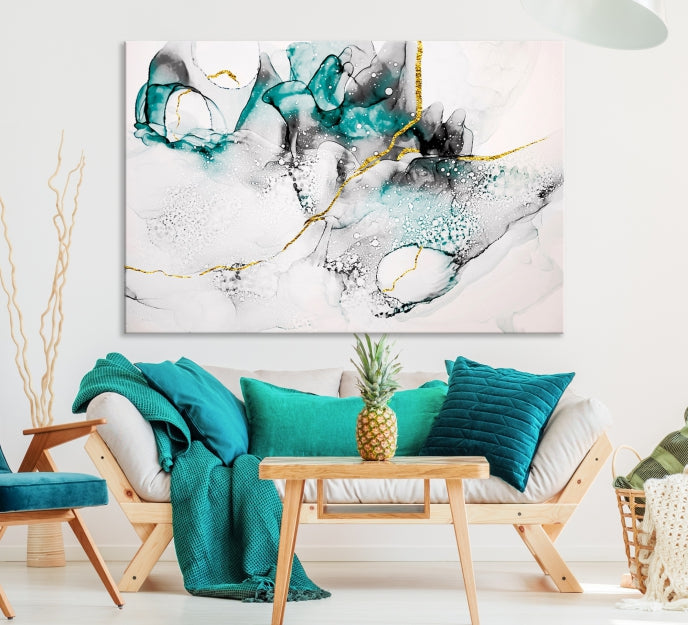 Green Marble Fluid Effect Wall Art Abstract Canvas Wall Art Print