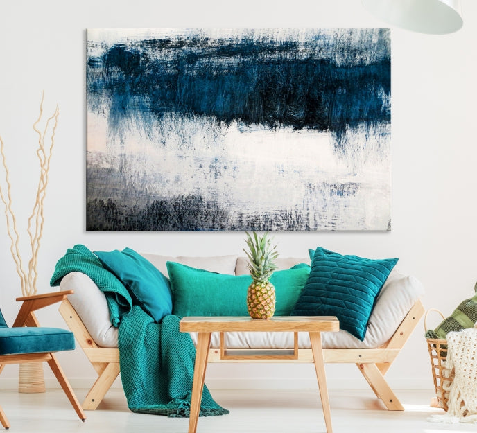 Impression d’art mural sur toile abstraite bleu marine et blanc