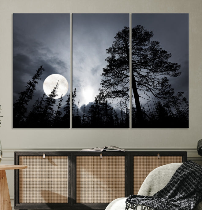 Impression sur toile d’art mural de lune et d’arbres