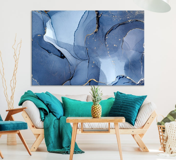 Blue Color Marble Fluid Effect Wall Art Abstract Canvas Wall Art Print