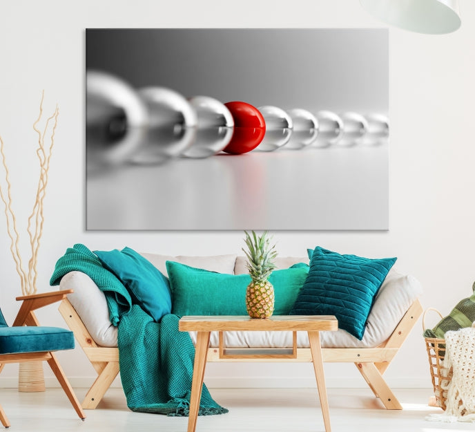 Art mural Boule rouge en boules grises Impression sur toile Art mural Noir Blanc Art différent