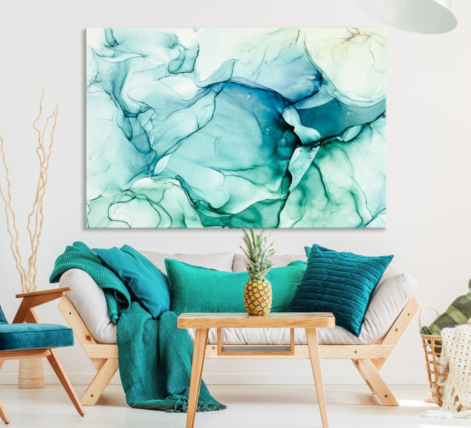 Turquoise Marble Fluid Effect Wall Art Abstract Canvas Wall Art Print