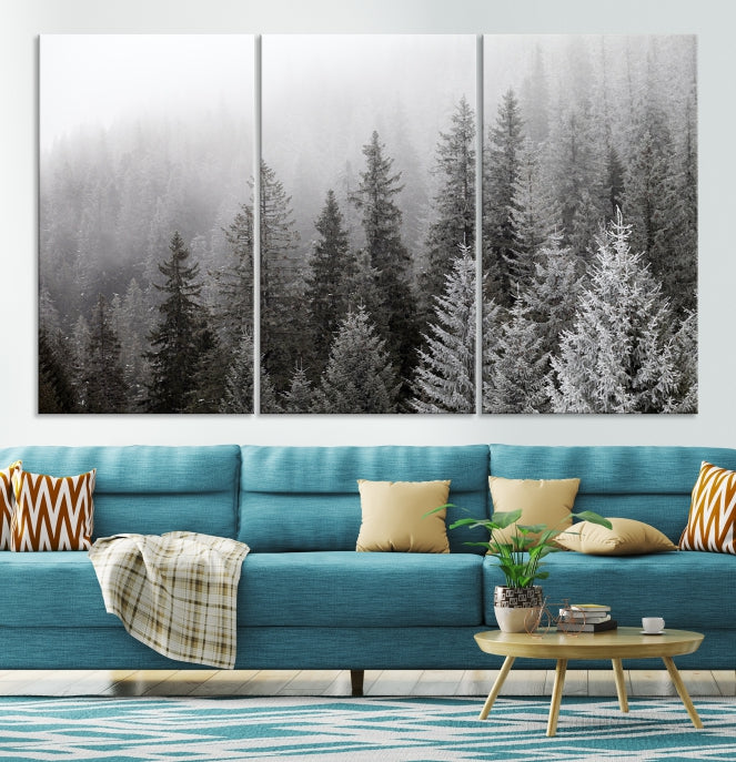 Big Foggy Forest and Misty Trees Forest Wall Art Canvas Print