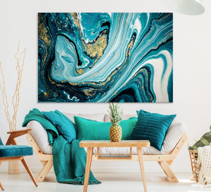 Turquoise Marble Fluid Effect Wall Art Abstract Canvas Wall Art Print