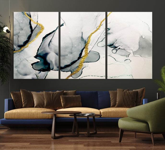 Gray Marble Fluid Effect Wall Art Abstract Canvas Wall Art Print