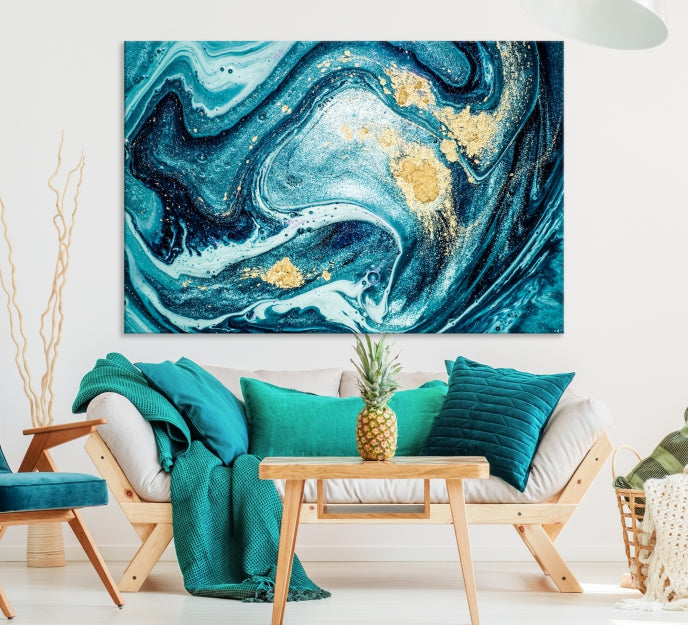 Turquoise Marble Fluid Effect Wall Art Abstract Canvas Wall Art Print