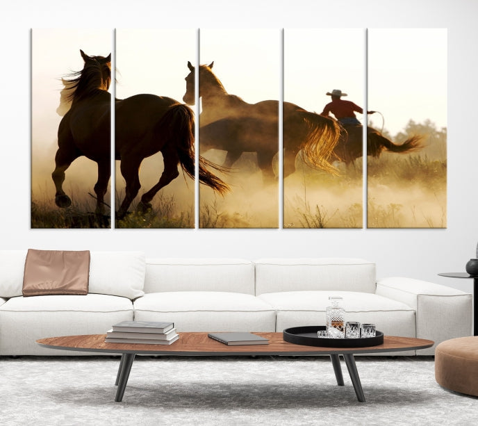 Chevaux et cowboys Wall Art Impression sur toile