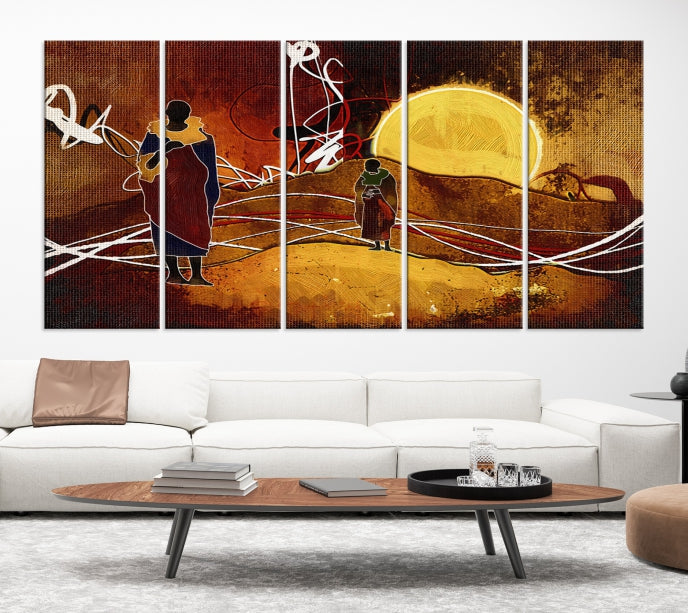 Sun and African People Wall Art Canvas Print