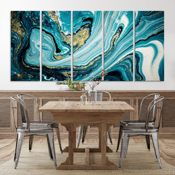 Turquoise Marble Fluid Effect Wall Art Abstract Canvas Wall Art Print