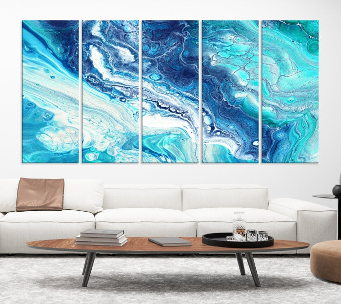 Turquoise Marble Fluid Effect Wall Art Abstract Canvas Wall Art Print