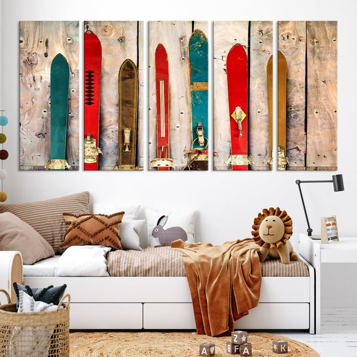 Wooden Rustic Old Skis Wall Art Canvas Print