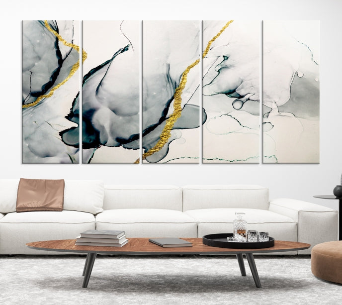 Gray Marble Fluid Effect Wall Art Abstract Canvas Wall Art Print