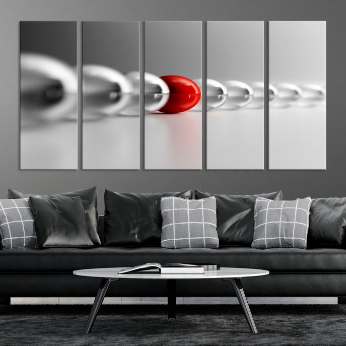 Art mural Boule rouge en boules grises Impression sur toile Art mural Noir Blanc Art différent