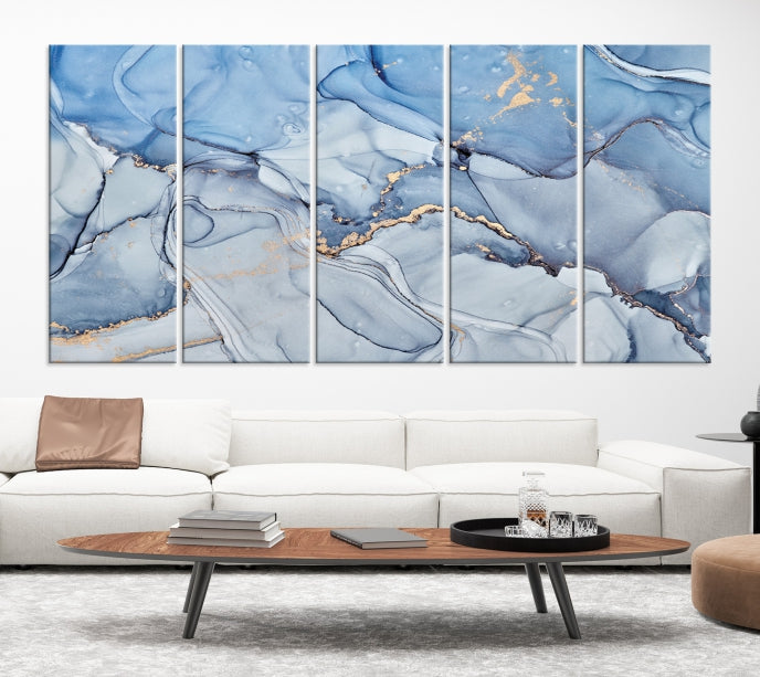 Ice Blue Marble Fluid Effect Wall Art Abstract Canvas Wall Art Print