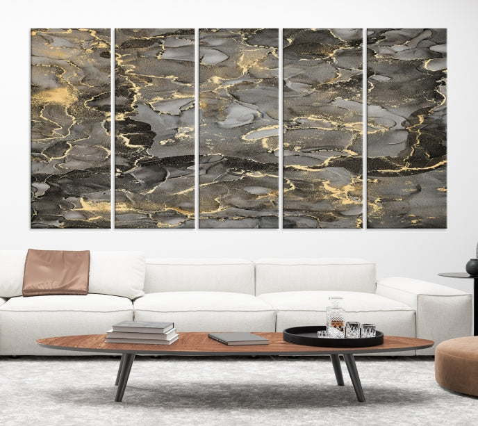 Brown Yellow Marble Fluid Effect Wall Art Abstract Canvas Wall Art Print