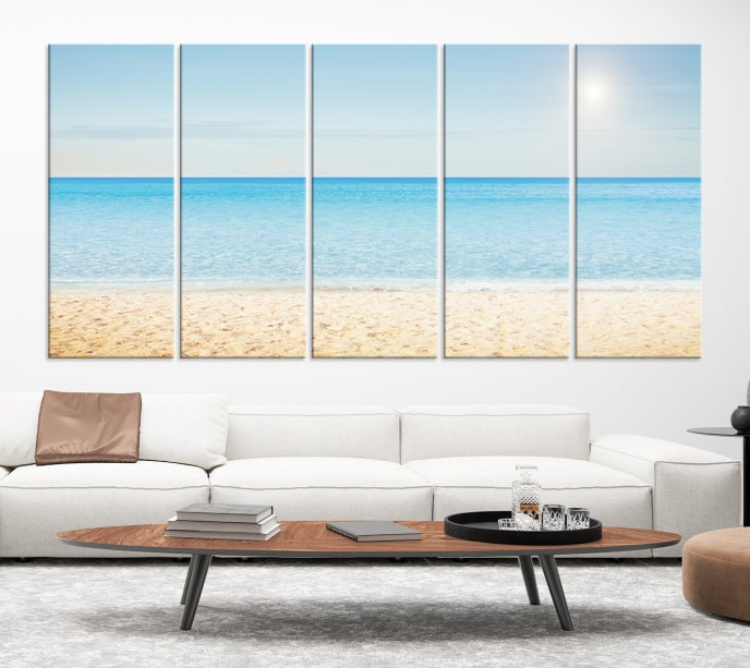 Blue Beach and Sea Wall Art Canvas Print