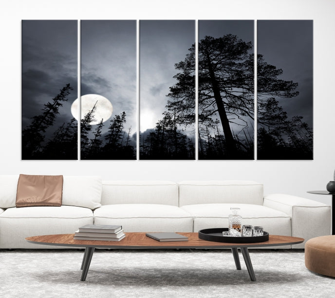 Impression sur toile d’art mural de lune et d’arbres