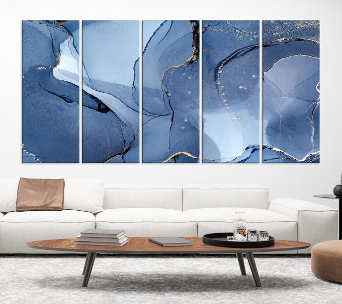 Blue Color Marble Fluid Effect Wall Art Abstract Canvas Wall Art Print