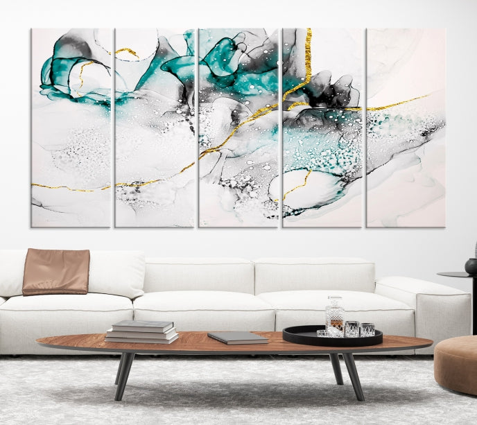 Green Marble Fluid Effect Wall Art Abstract Canvas Wall Art Print