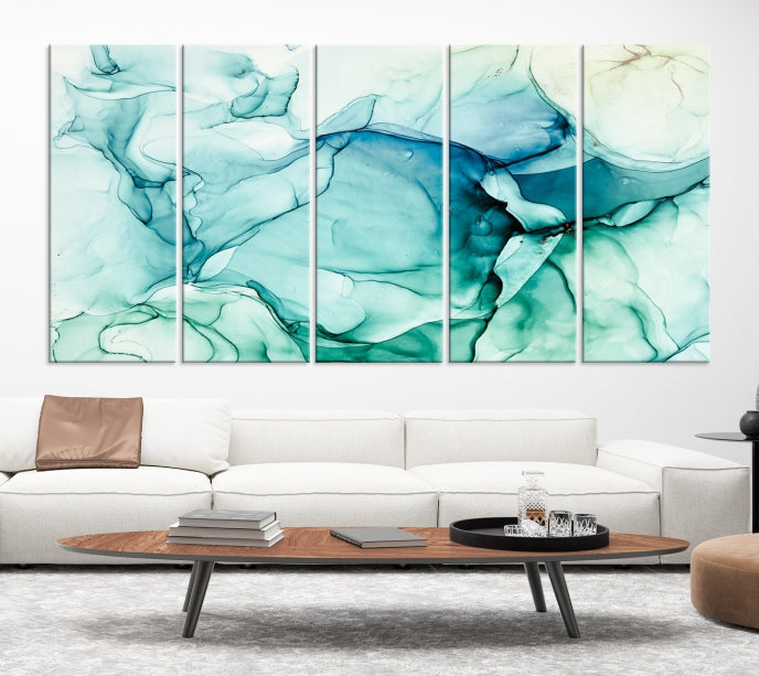 Turquoise Marble Fluid Effect Wall Art Abstract Canvas Wall Art Print