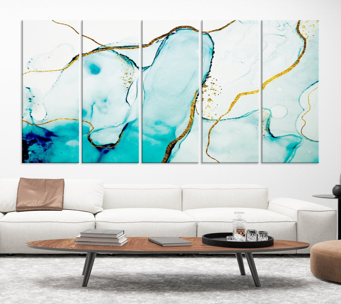 Turquoise Marble Fluid Effect Wall Art Abstract Canvas Wall Art Print