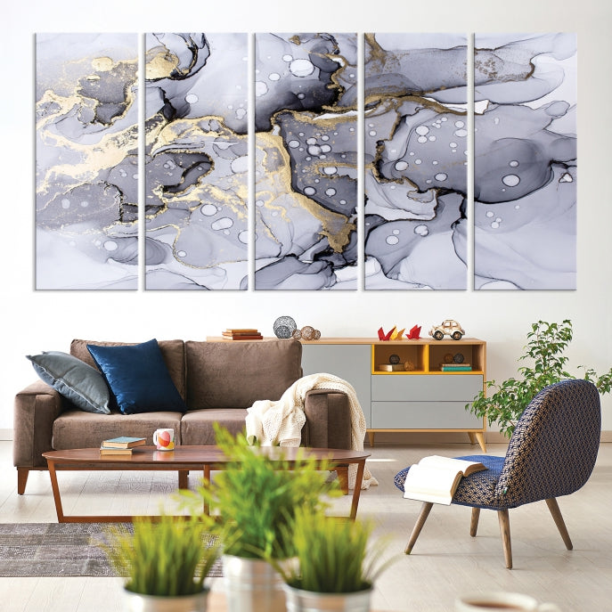 Gray Marble Fluid Effect Wall Art Abstract Canvas Wall Art Print