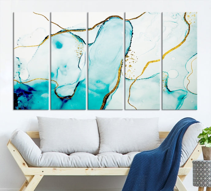 Turquoise Marble Fluid Effect Wall Art Abstract Canvas Wall Art Print