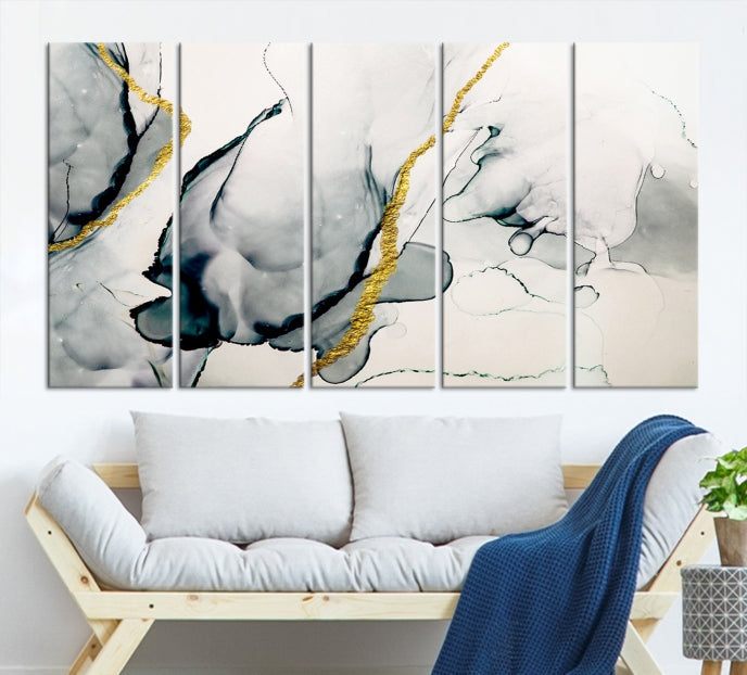 Gray Marble Fluid Effect Wall Art Abstract Canvas Wall Art Print