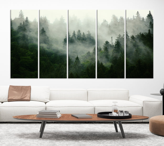 Lienzo decorativo para pared grande con bosque verde