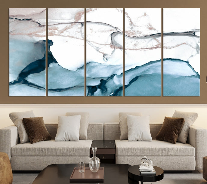 Blue and Rose Gold Marble Fluid Effect Wall Art Abstract Canvas Art Print