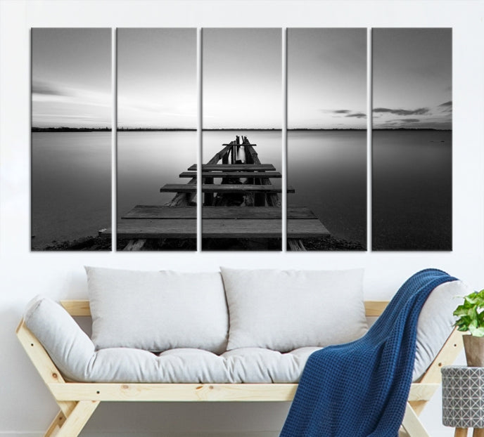 Wood Pier and Sea Wall Art Canvas Print