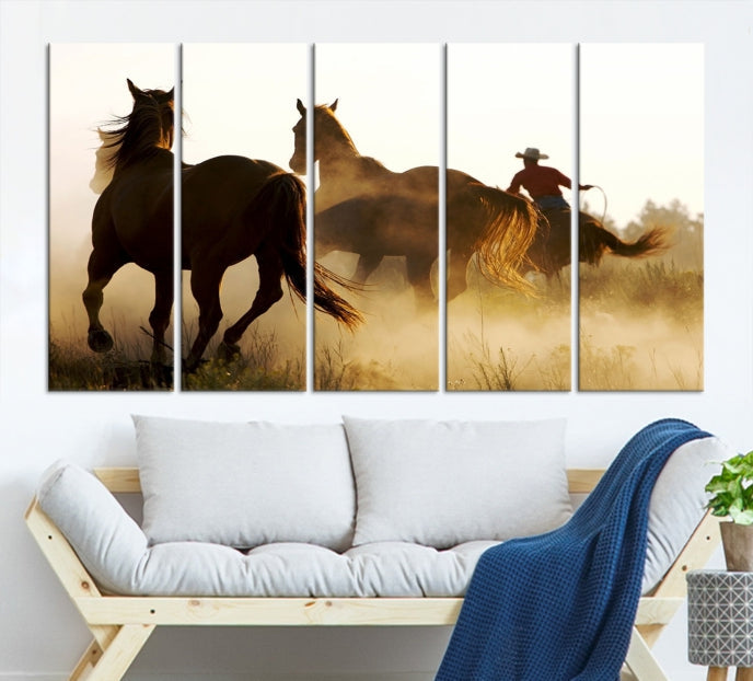 Chevaux et cowboys Wall Art Impression sur toile