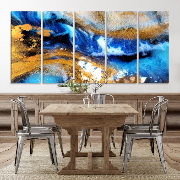 Blue Orange Marble Fluid Effect Wall Art Abstract Canvas Wall Art Print