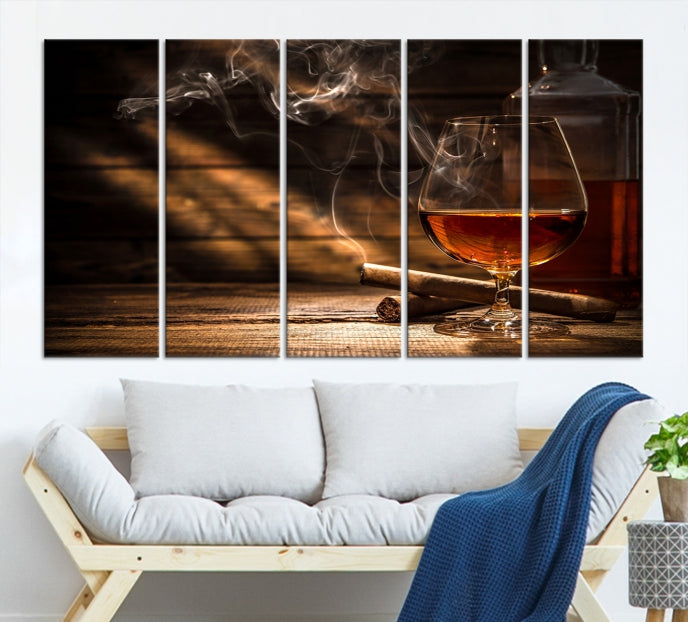 Lienzo decorativo para pared grande con whisky y cigarros