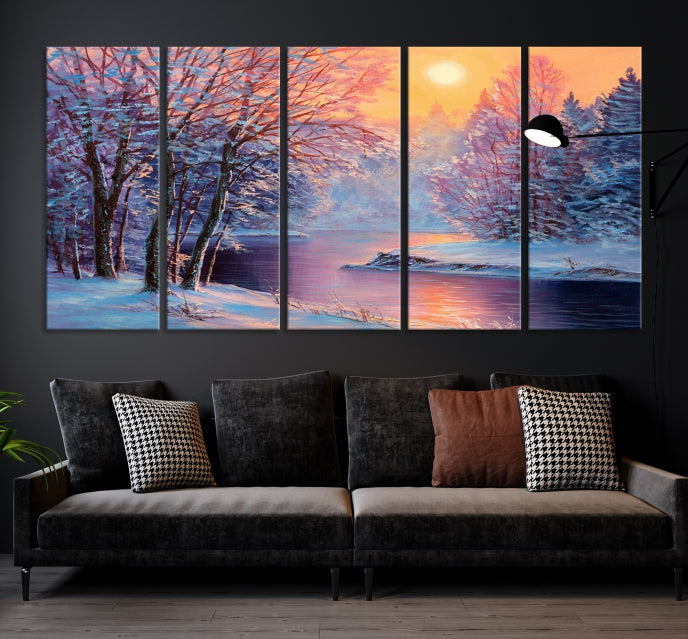 Pintura de paisaje de invierno, arte de pared grande, impresión en lienzo