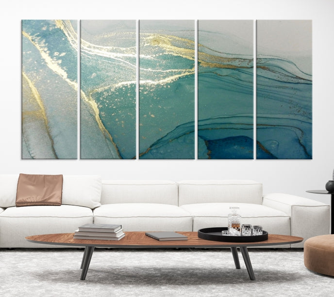 Green Marble Fluid Effect Wall Art Abstract Canvas Wall Art Print