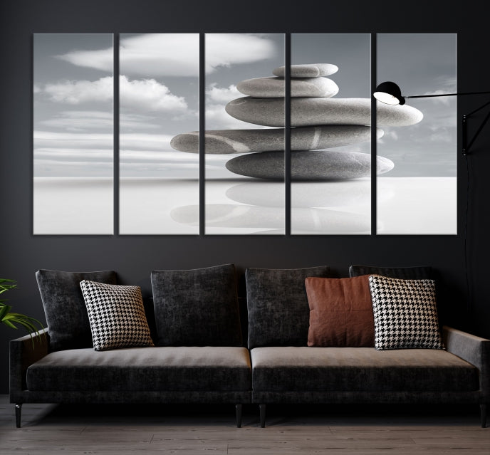 Still Life Black and White Zen Stones Wall Art Canvas Print