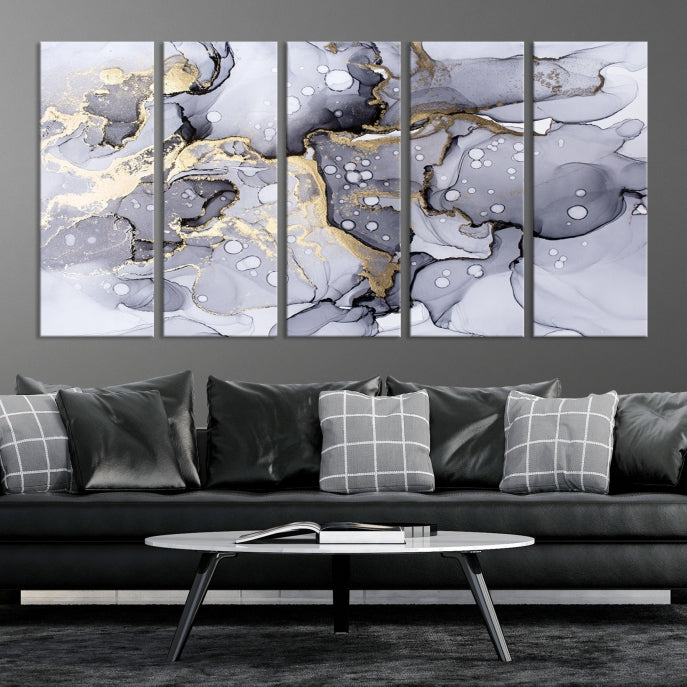 Gray Marble Fluid Effect Wall Art Abstract Canvas Wall Art Print