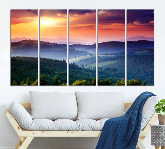 Impression sur toile d’art mural de montagne et de coucher du soleil