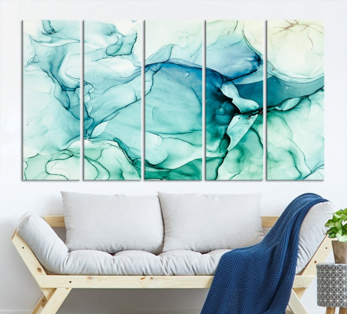 Turquoise Marble Fluid Effect Wall Art Abstract Canvas Wall Art Print