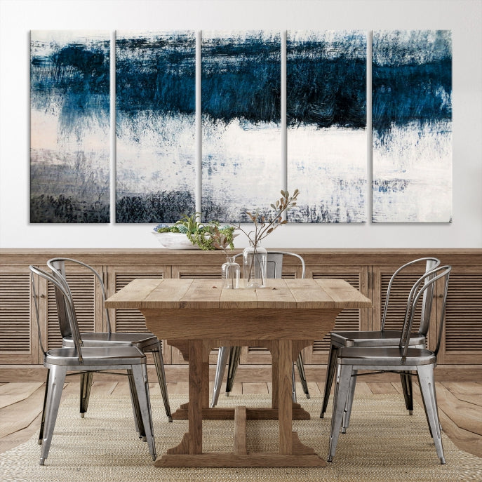 Impression d’art mural sur toile abstraite bleu marine et blanc