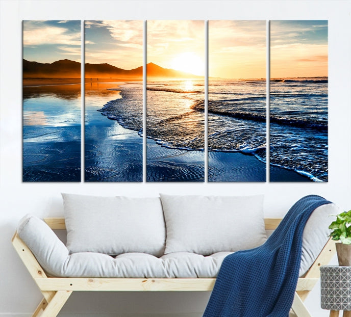 Lienzo decorativo para pared con playa y puesta de sol